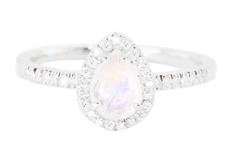 14kt gold and diamond single band teardrop moonstone ring - Luna Skye