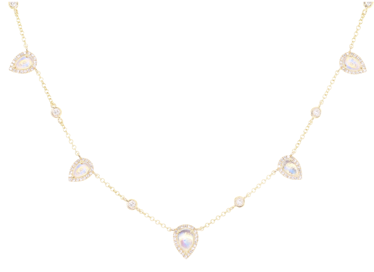 14kt gold and diamond teardrop moonstone choker necklace - Luna Skye