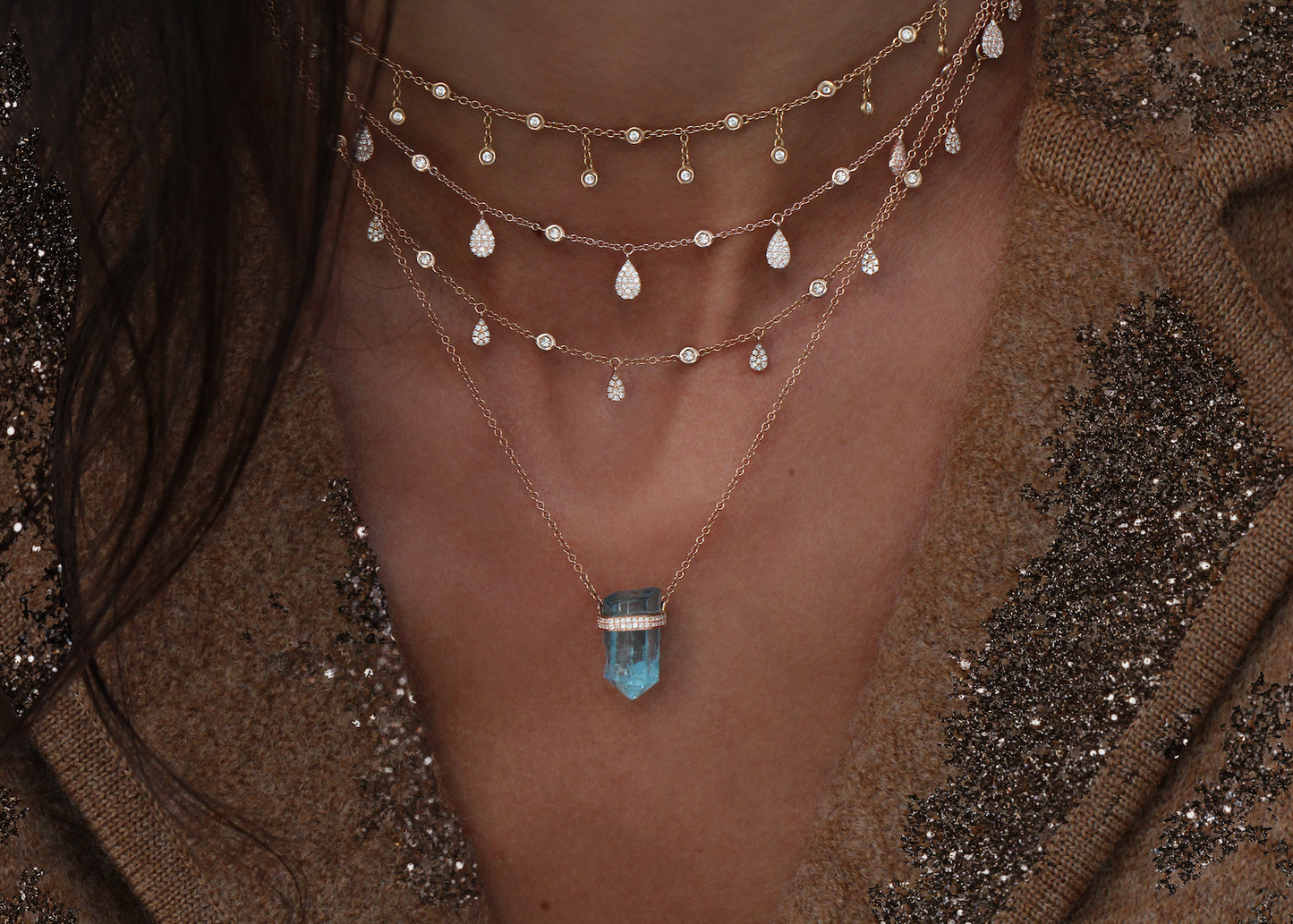 14kt gold teardrop diamond drip choker necklace - Luna Skye