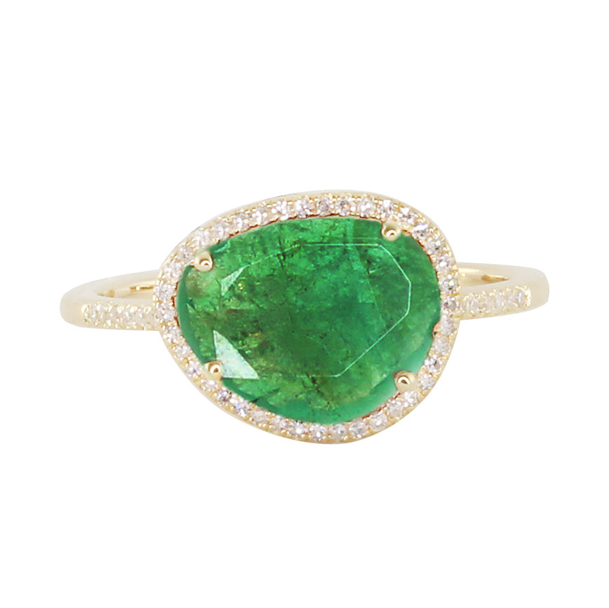 14kt gold and diamond single band emerald ring - Luna Skye