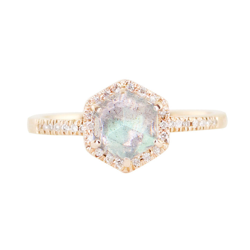 14kt gold and diamond labradorite hex ring - Luna Skye