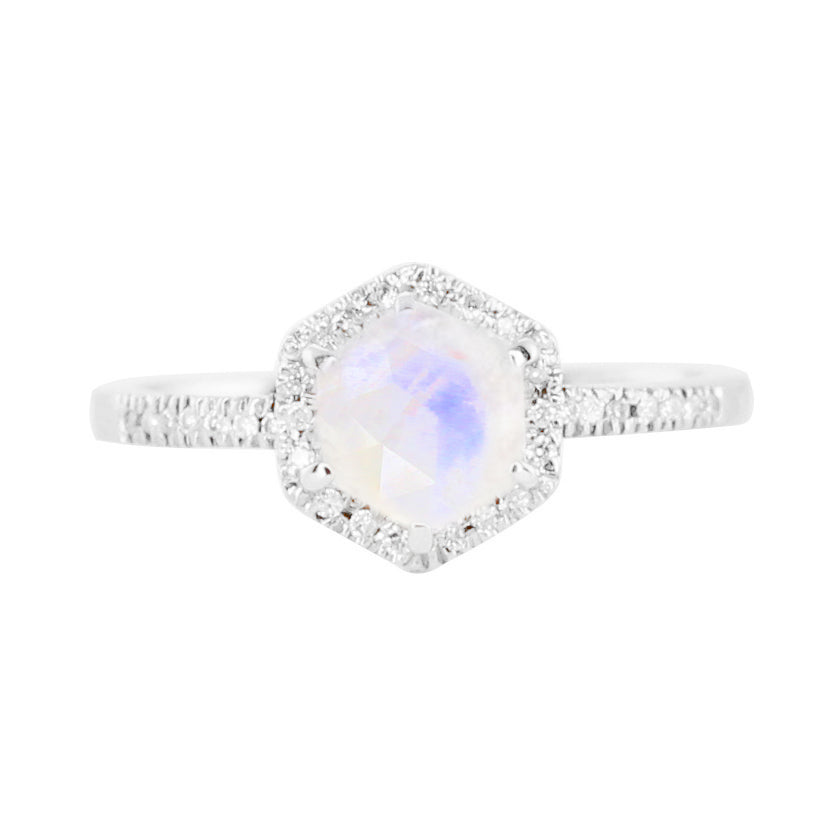 14kt gold and diamond moonstone hex ring - Luna Skye