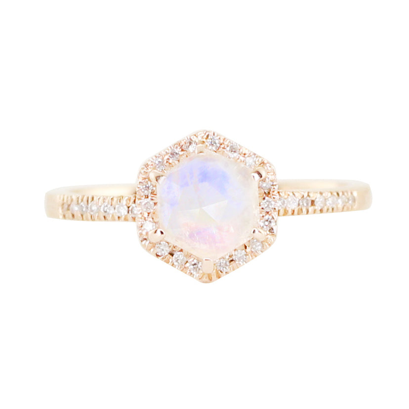 14kt gold and diamond moonstone hex ring - Luna Skye