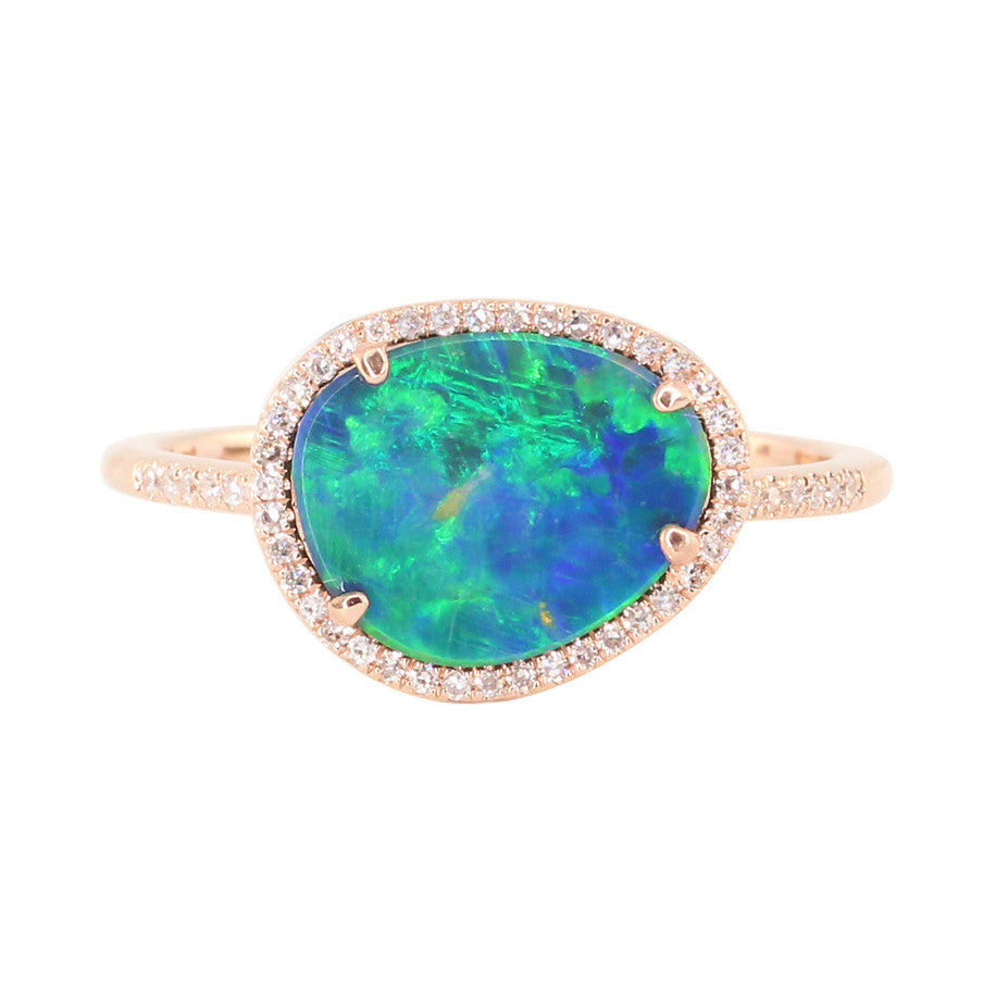 14kt gold and diamond single band opal ring1