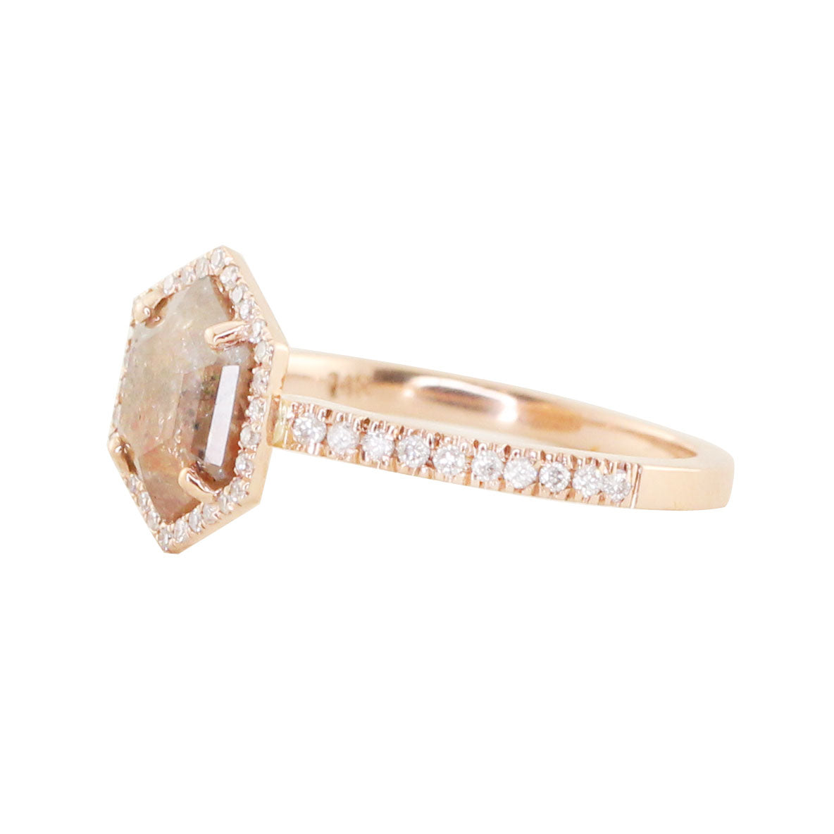 14kt gold brown diamond single band hex ring - Luna Skye