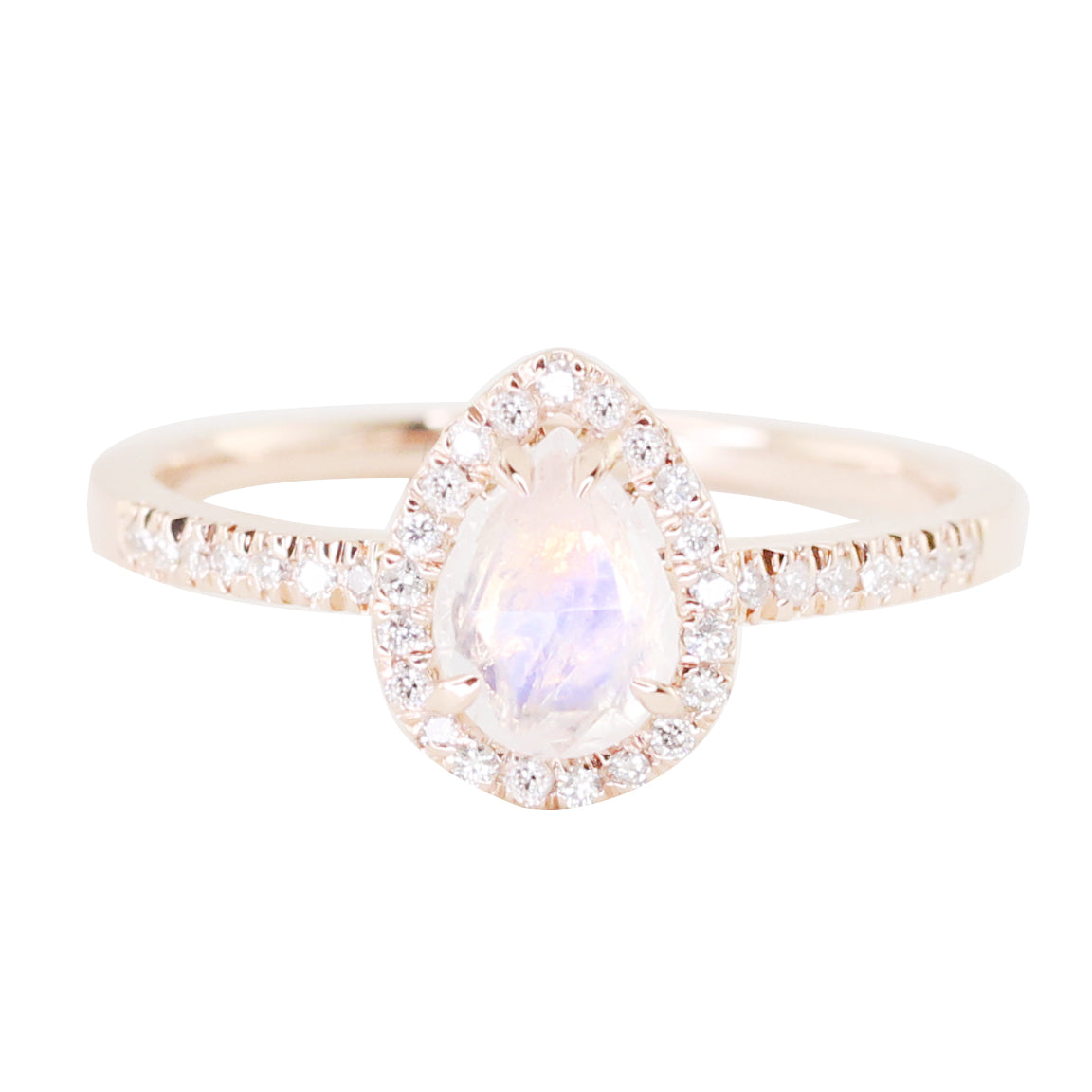 14kt gold and diamond single band teardrop moonstone ring - Luna Skye