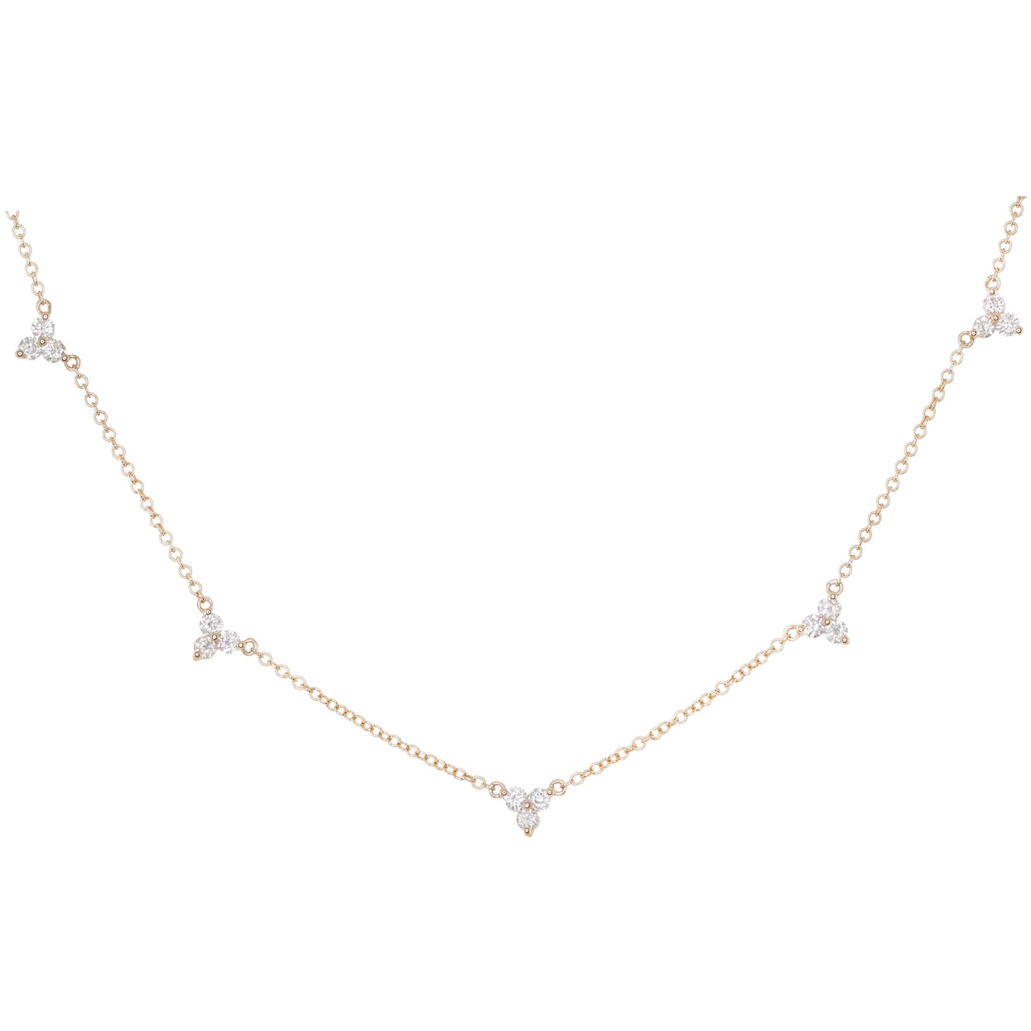14kt gold and three diamond cluster necklace