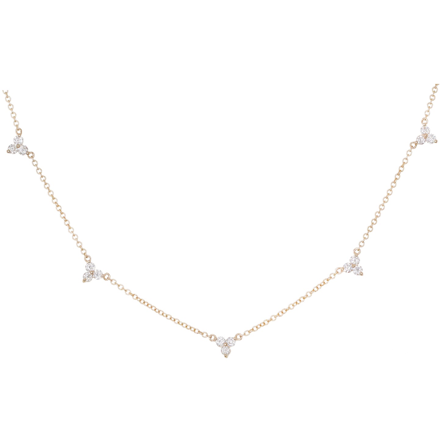 14kt gold and three diamond cluster necklace