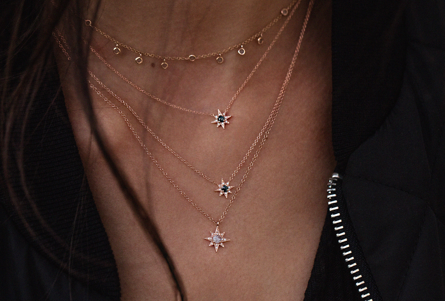 14kt gold and rose cut black diamond starburst necklace - Luna Skye