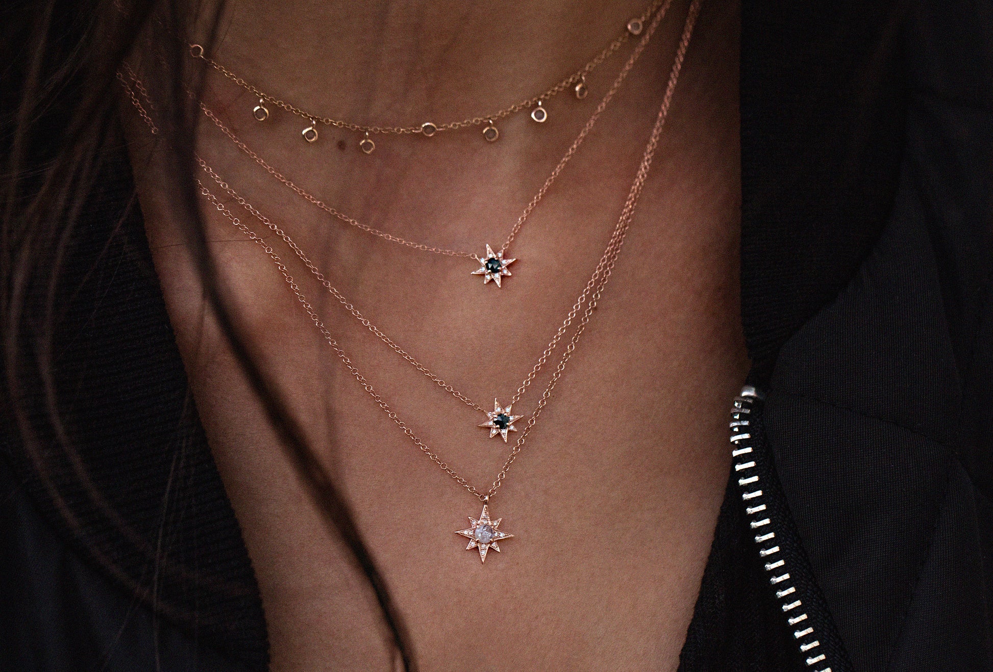 14kt gold and rose cut black diamond starburst necklace - Luna Skye