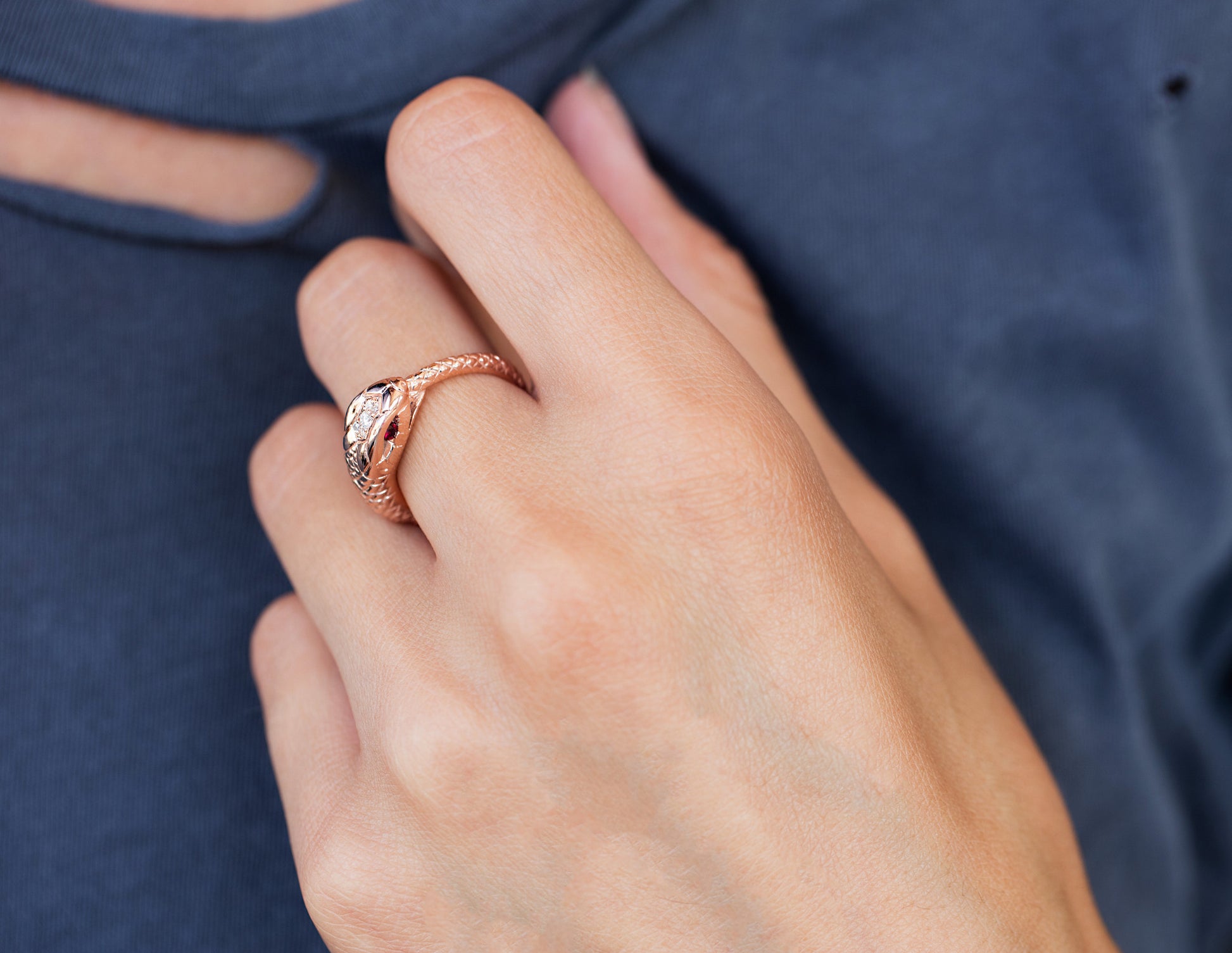 14kt gold and diamond head snake ring - Luna Skye