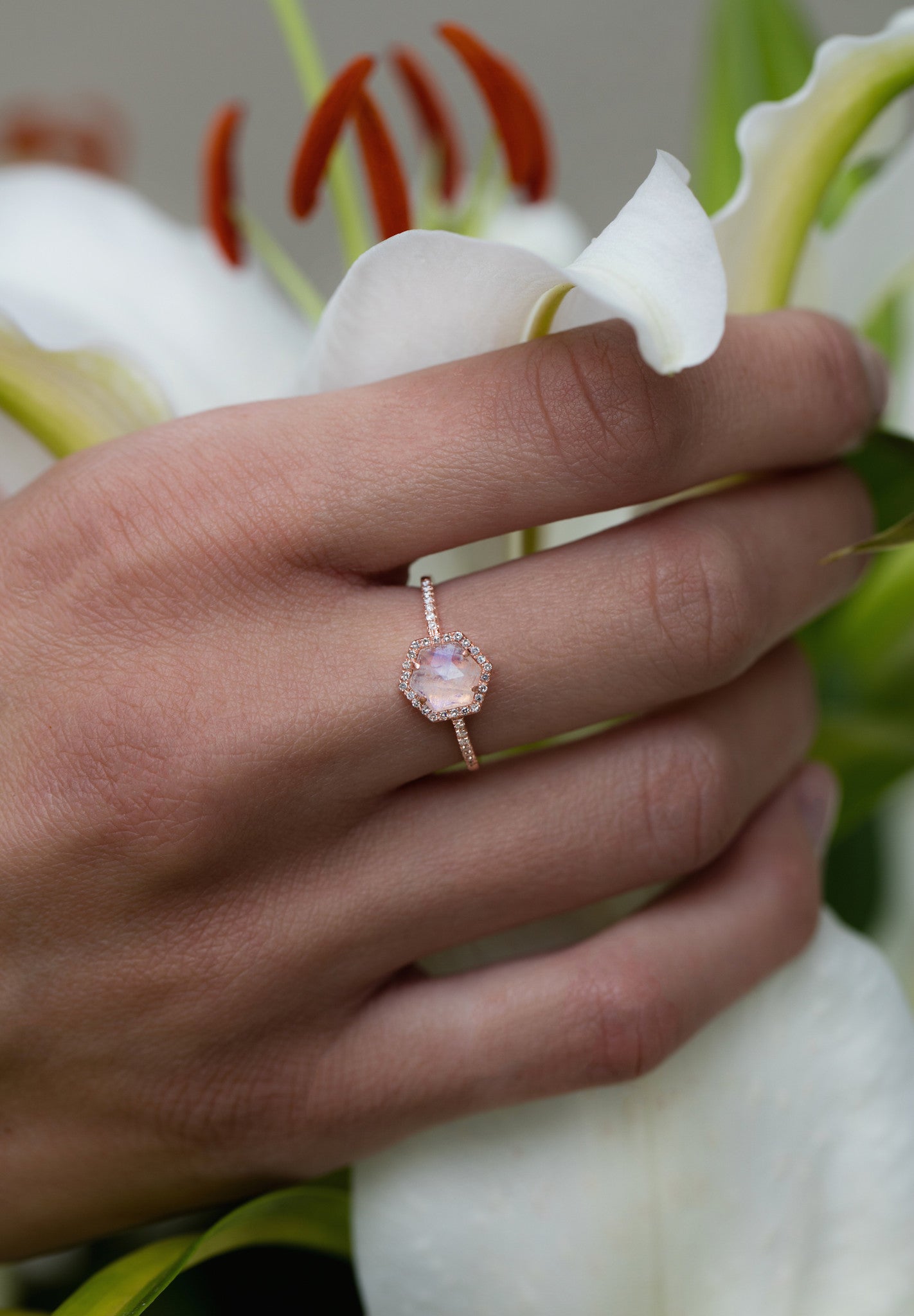 14kt gold and diamond moonstone hex ring - Luna Skye