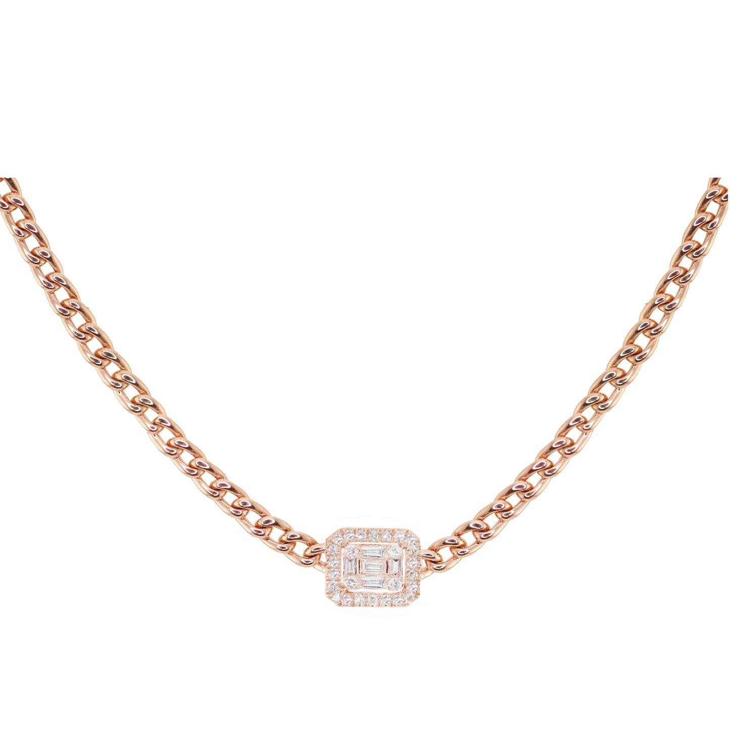 14kt rose gold baguette diamond chain necklace - Luna Skye