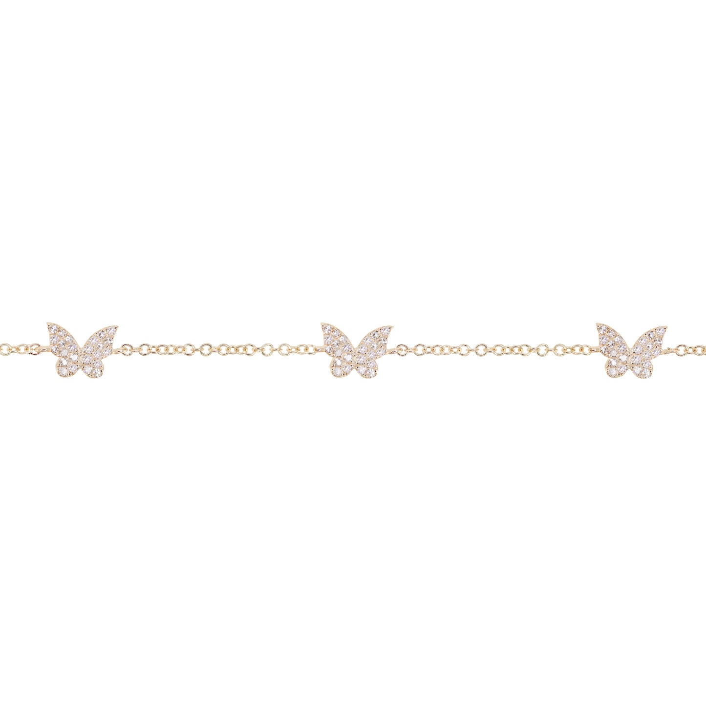14kt gold and diamond butterfly row bracelet