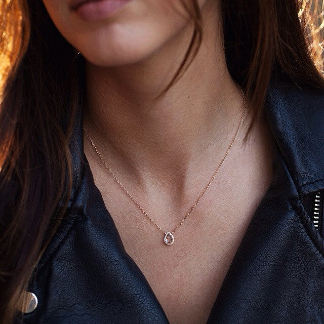 14kt gold and diamond topaz teardrop necklace - Luna Skye