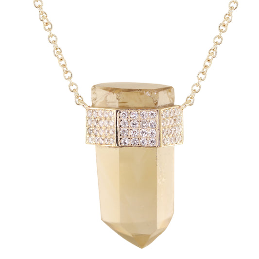 14kt gold and diamond citrine crystal bar necklace
