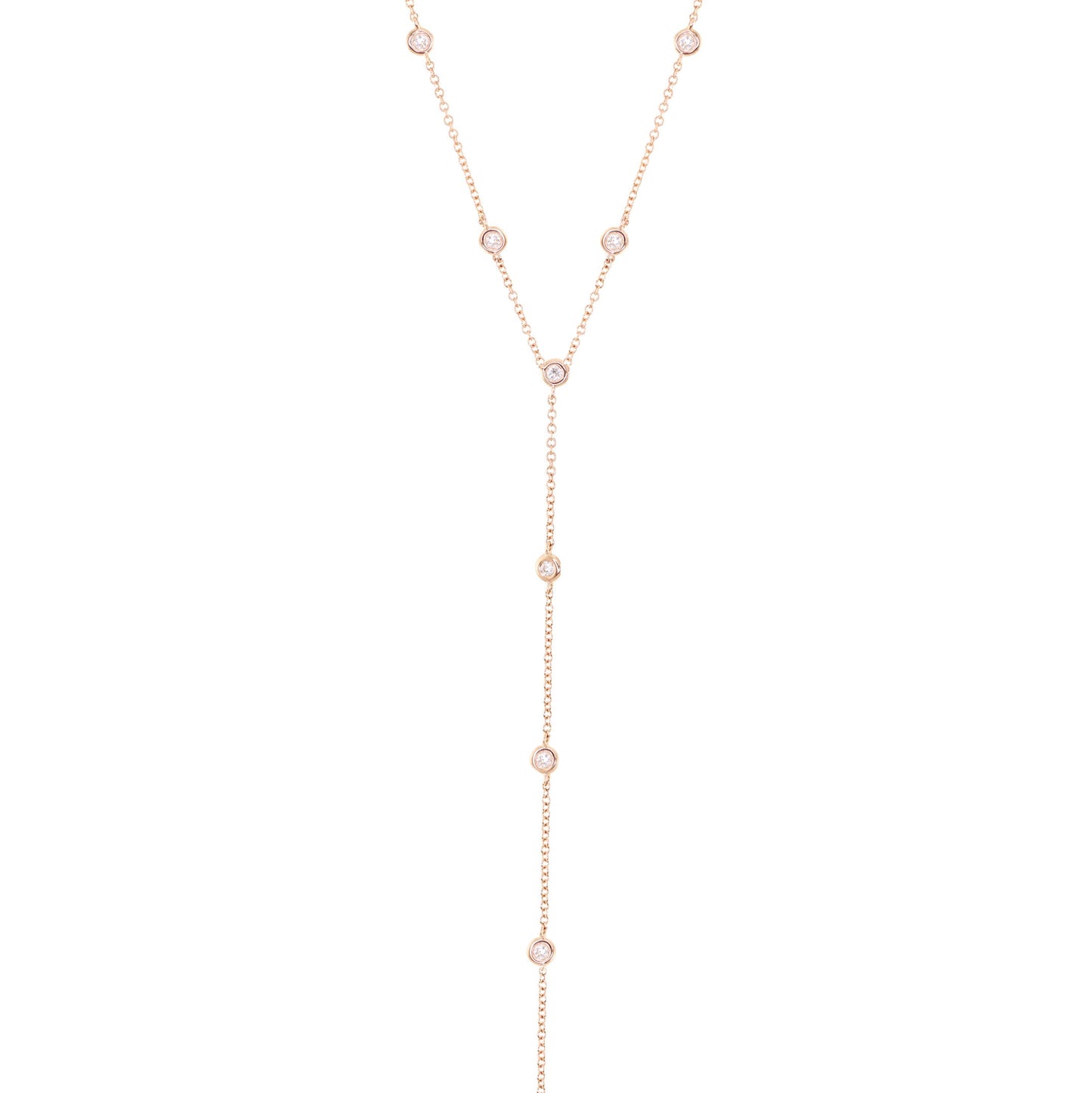 14kt gold single row diamond bezel lariat
