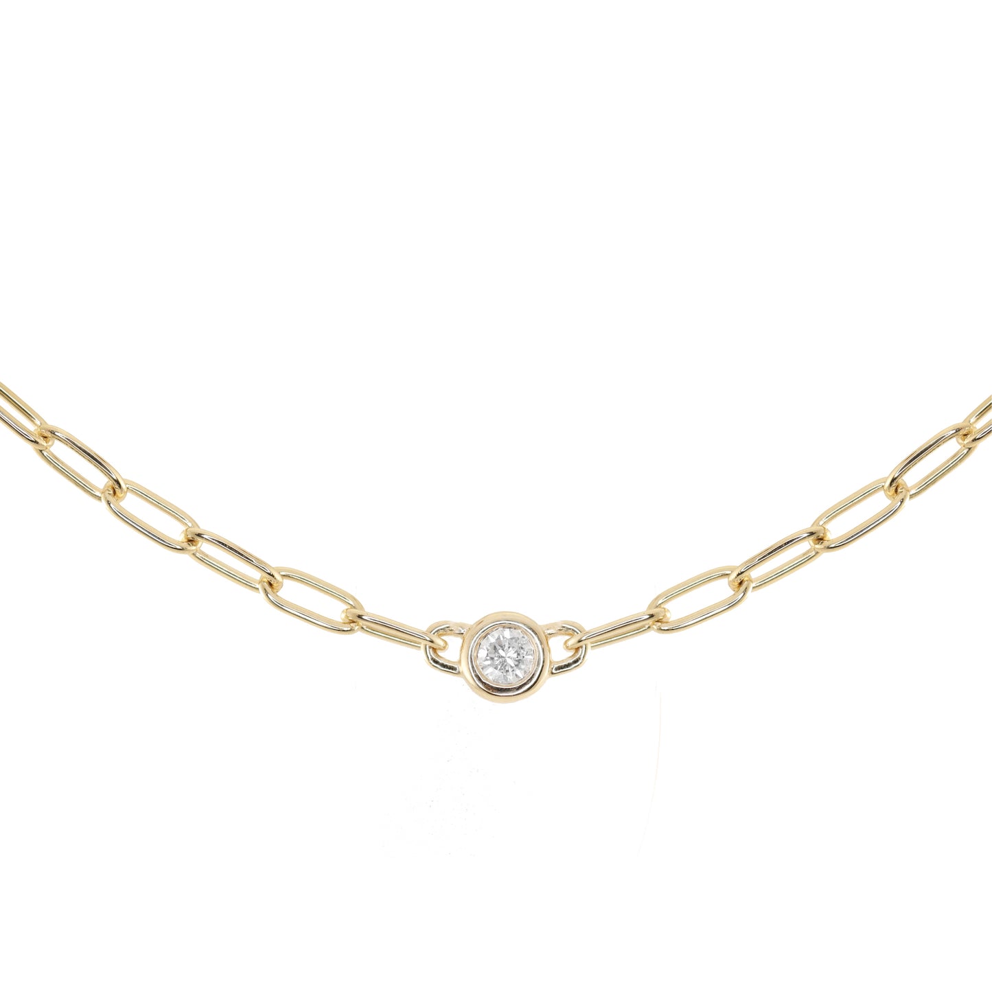 14kt gold paperclip diamond bezel necklace