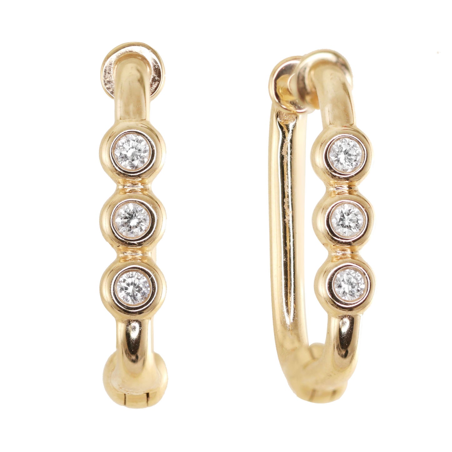 NEW! 14kt gold diamond bezel row square hoop
