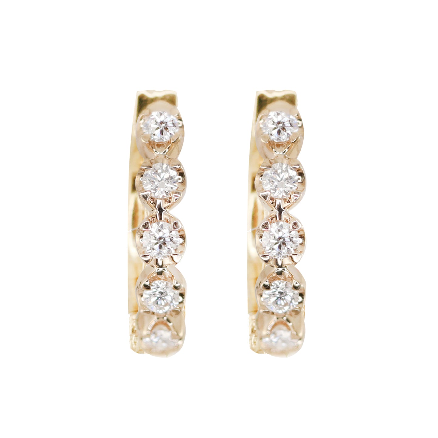 14kt gold diamond cut diamond bezel hoops