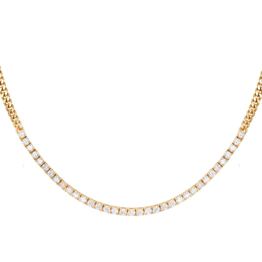 14kt gold diamond row flat link necklace