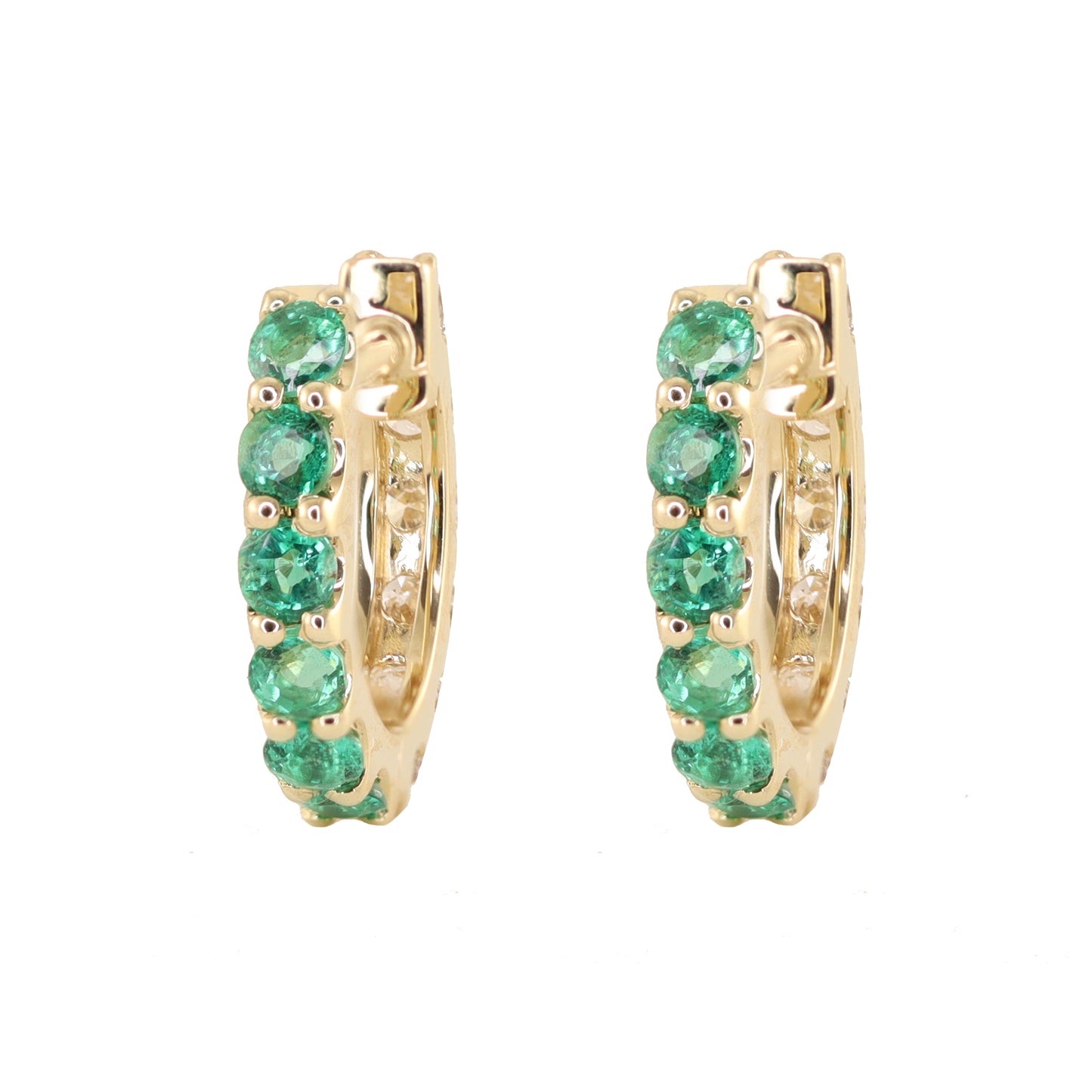 14kt gold double sided diamond emerald hoop