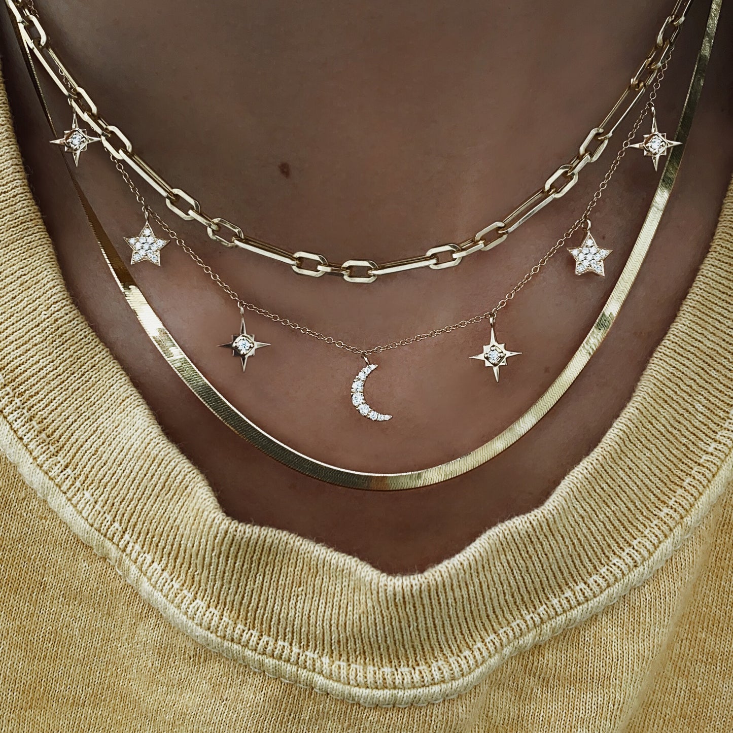 14kt gold and diamond It's Written In The Stars charm necklace