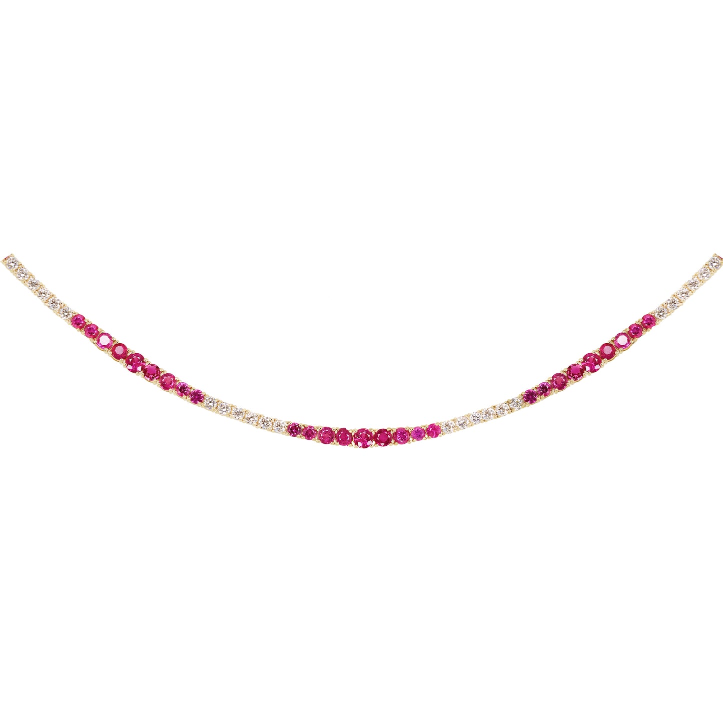 14kt gold large graduated diamond and ruby tennis bracelet