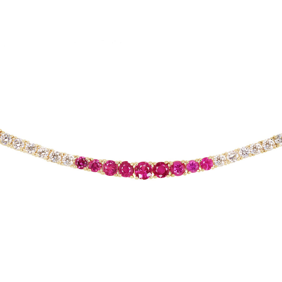 14kt gold large graduated diamond and ruby tennis bracelet