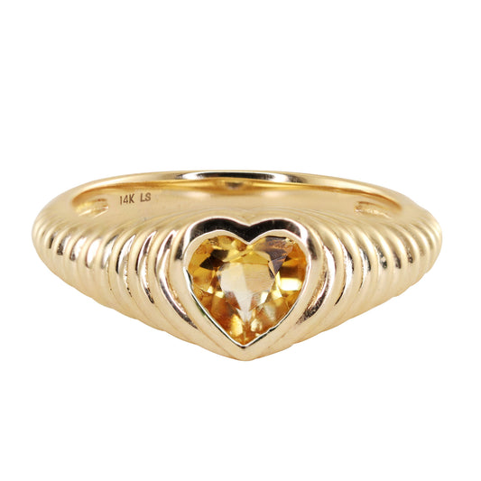 14kt gold petite citrine heart burst ring