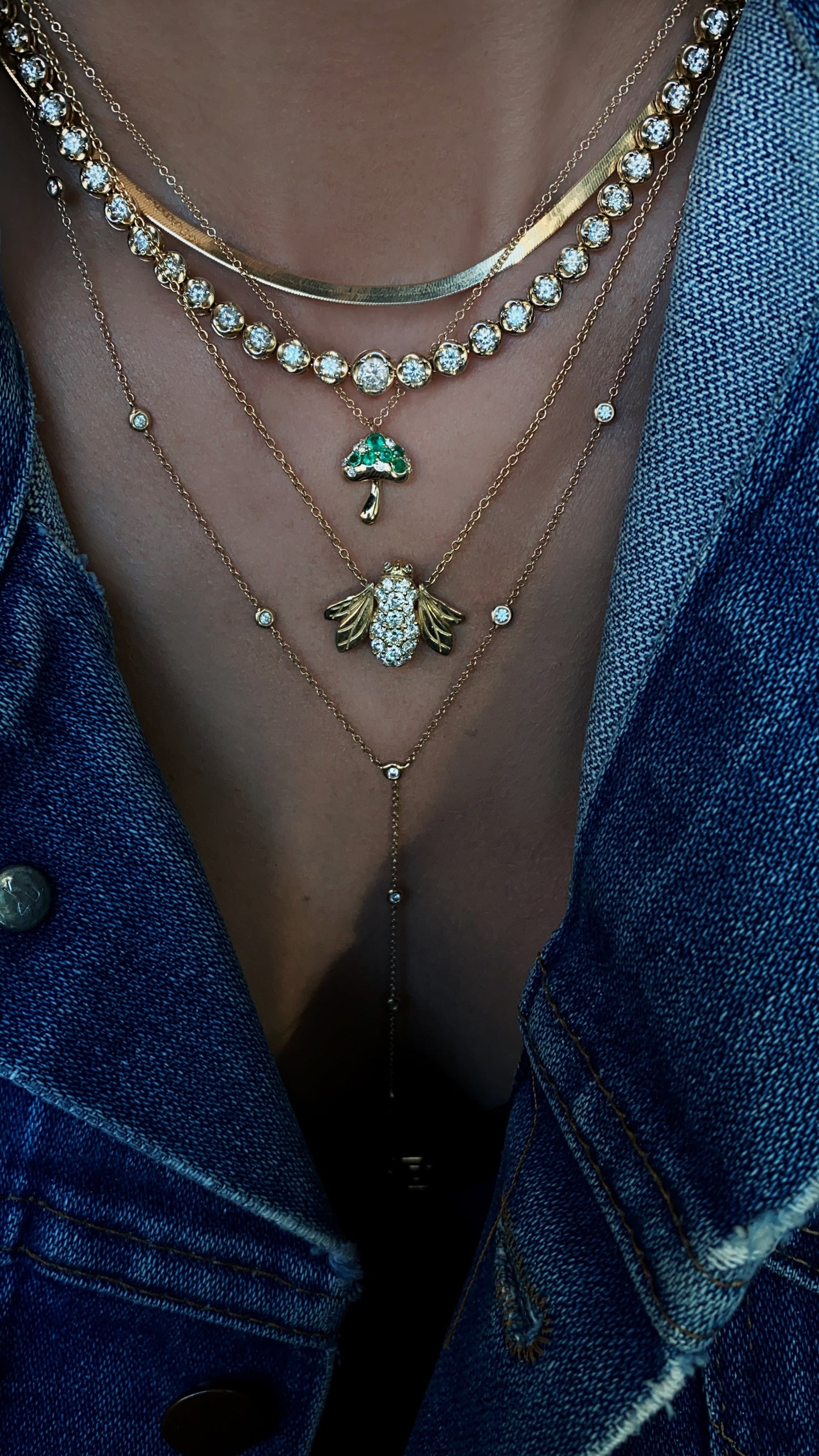14kt gold emerald mushroom necklace