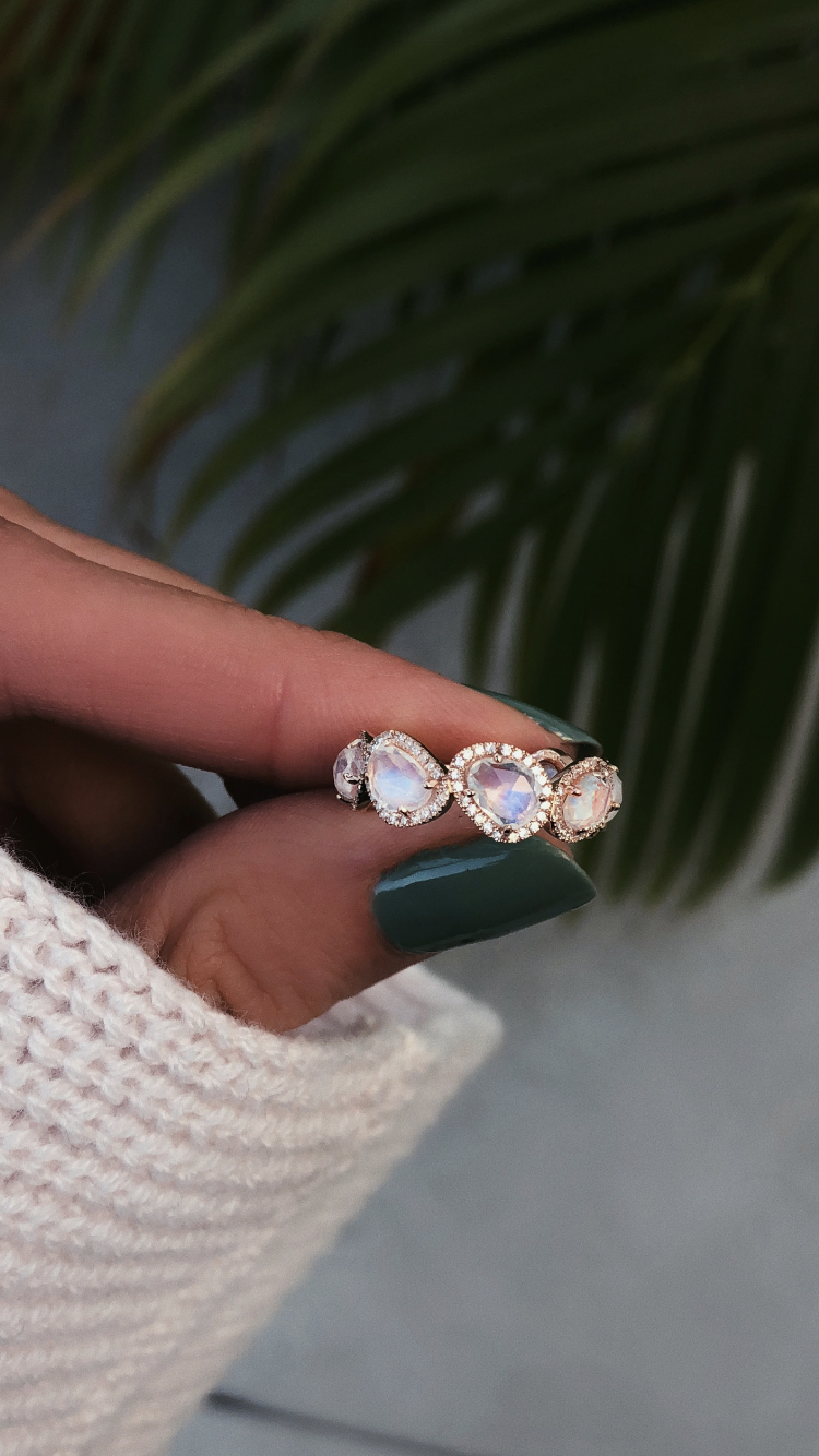 14kt gold and diamond mini organic moonstone band - Luna Skye