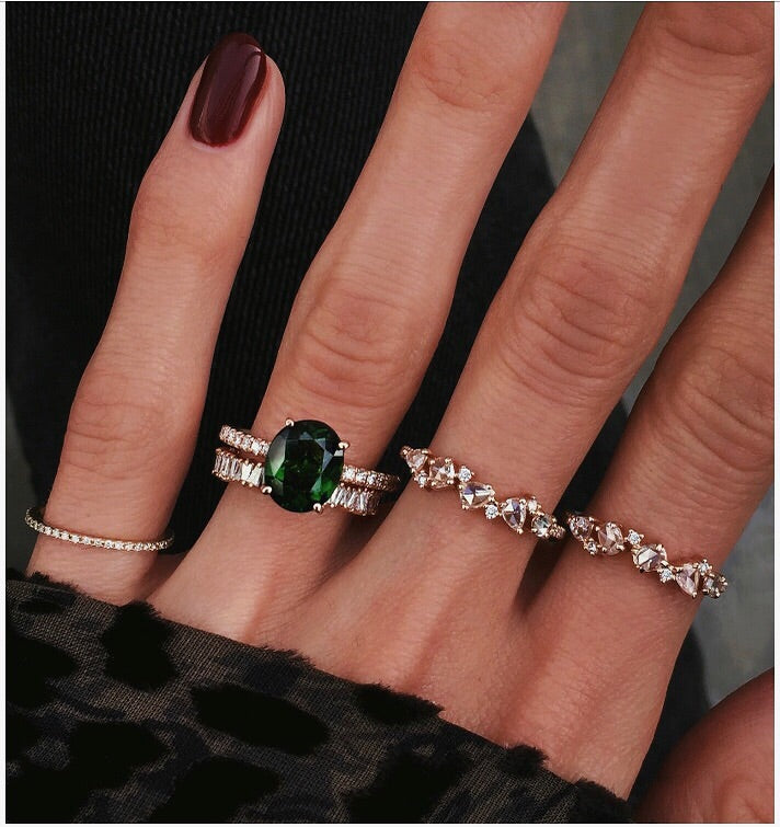 14kt gold and diamond chrome green tourmaline solitaire eternity ring - Luna Skye