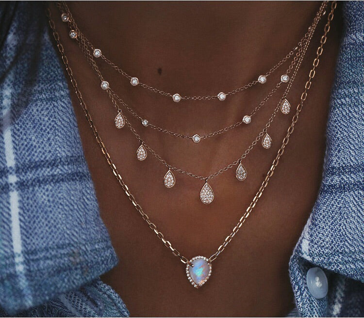 14kt gold and diamond chain link teardrop moonstone necklace - Luna Skye