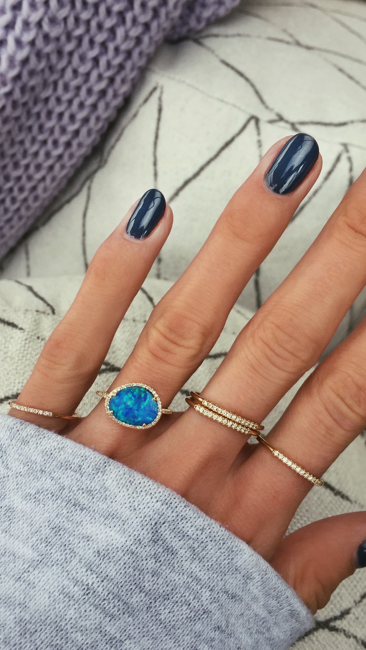 14kt gold and diamond single band opal ring - Luna Skye