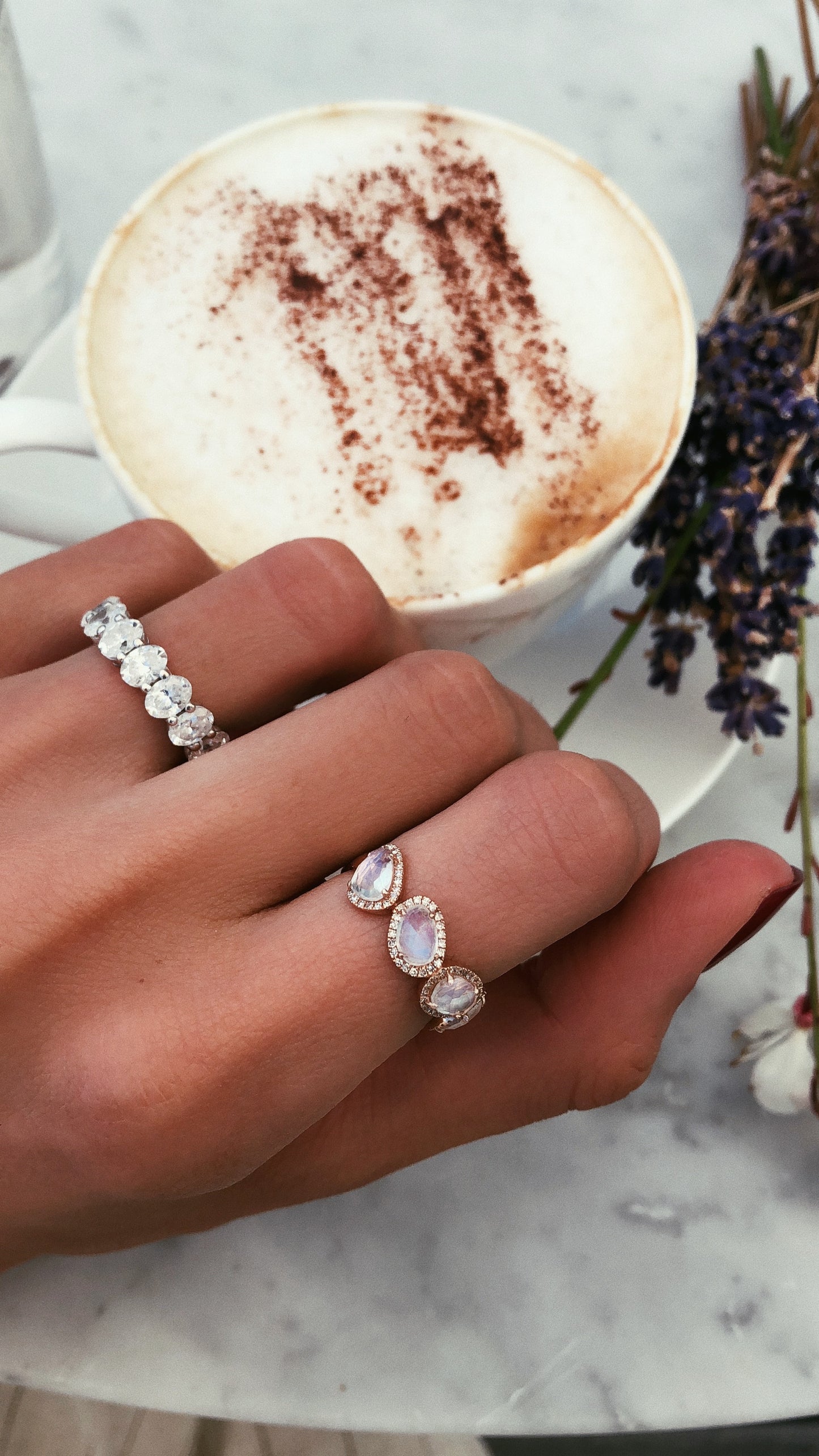 14kt gold and diamond mini organic moonstone band - Luna Skye