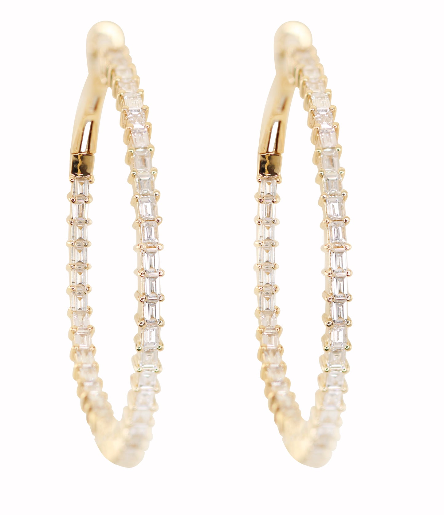 14kt gold large baguette diamond hoop earrings