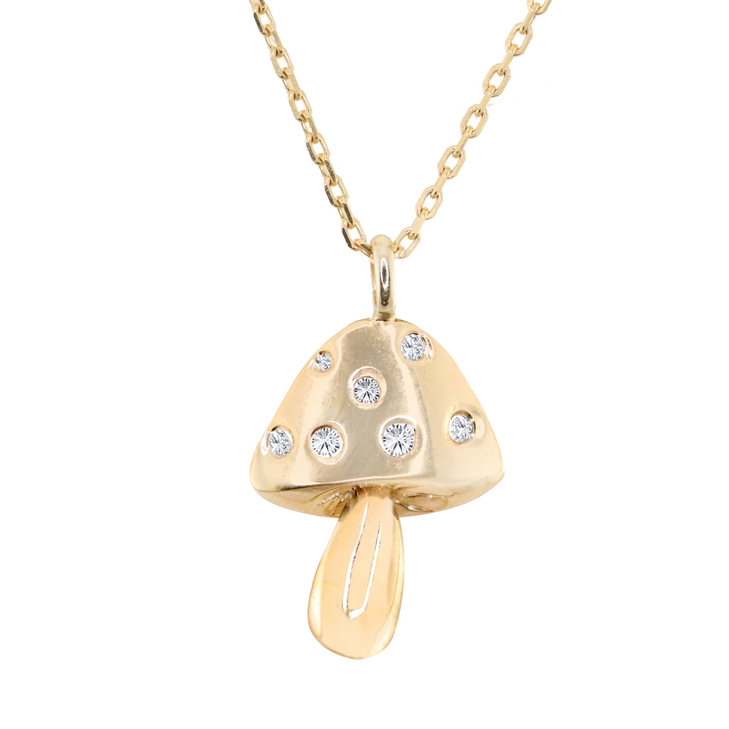 14kt gold and diamond magic mushroom necklace