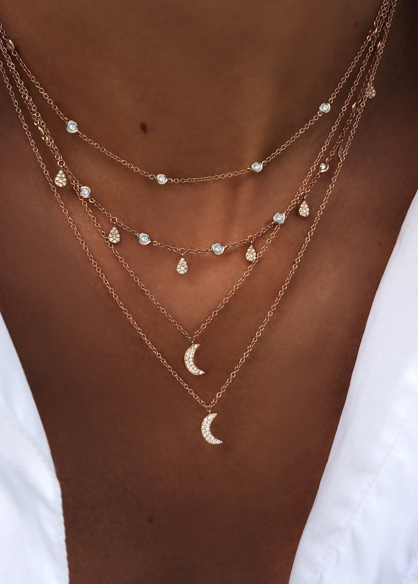 14kt gold and diamond mini crescent moon necklace
