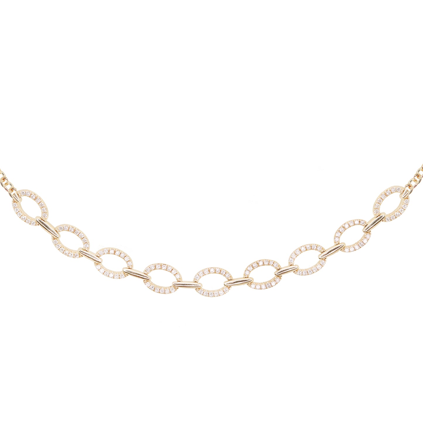 14kt gold full diamond rounded link bracelet