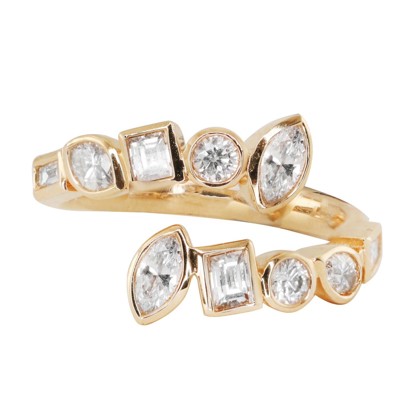 14kt gold mixed diamond cut coil ring