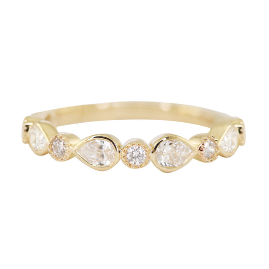 14kt gold mixed full diamond teardrop round band