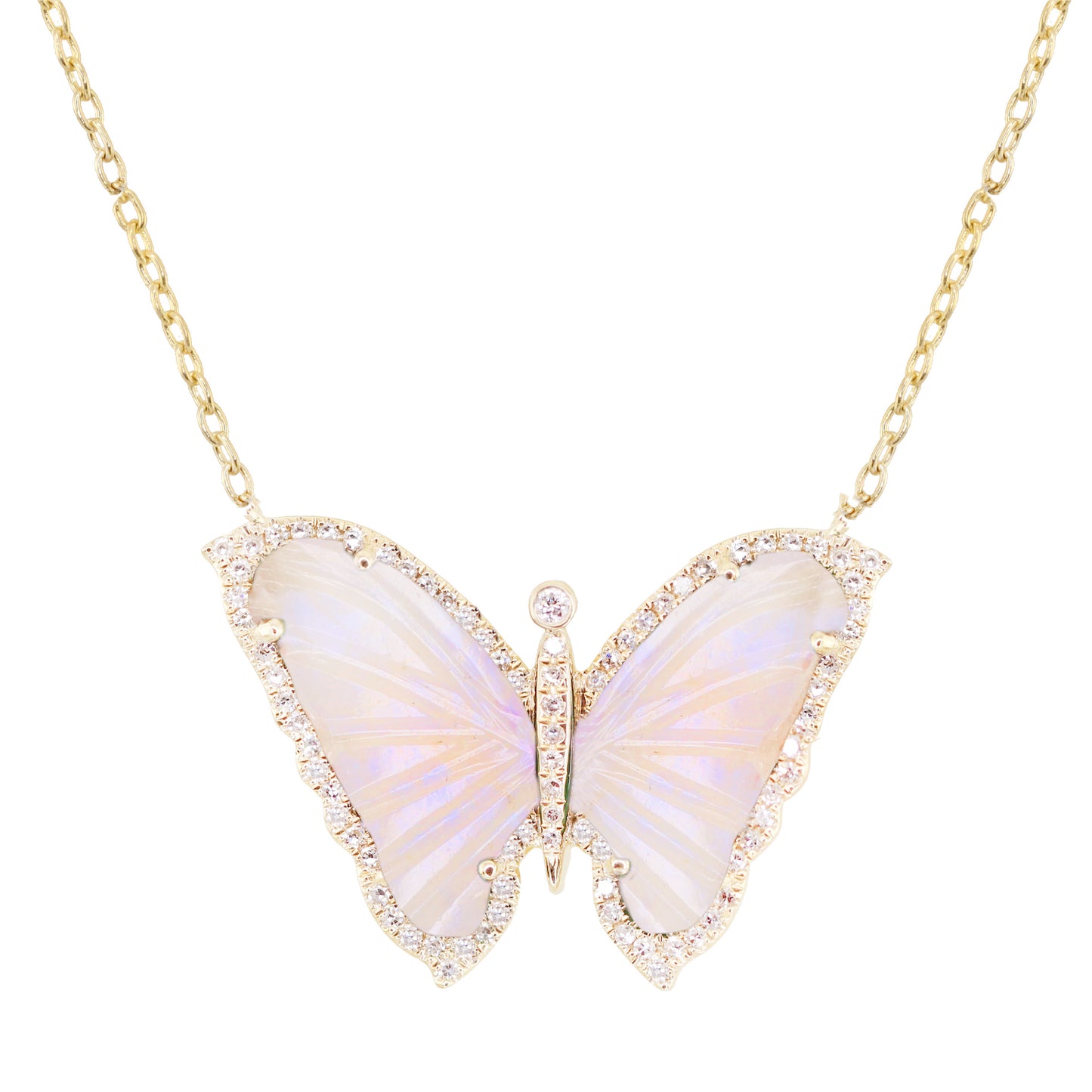 14kt gold and diamond moonstone baby butterfly necklace