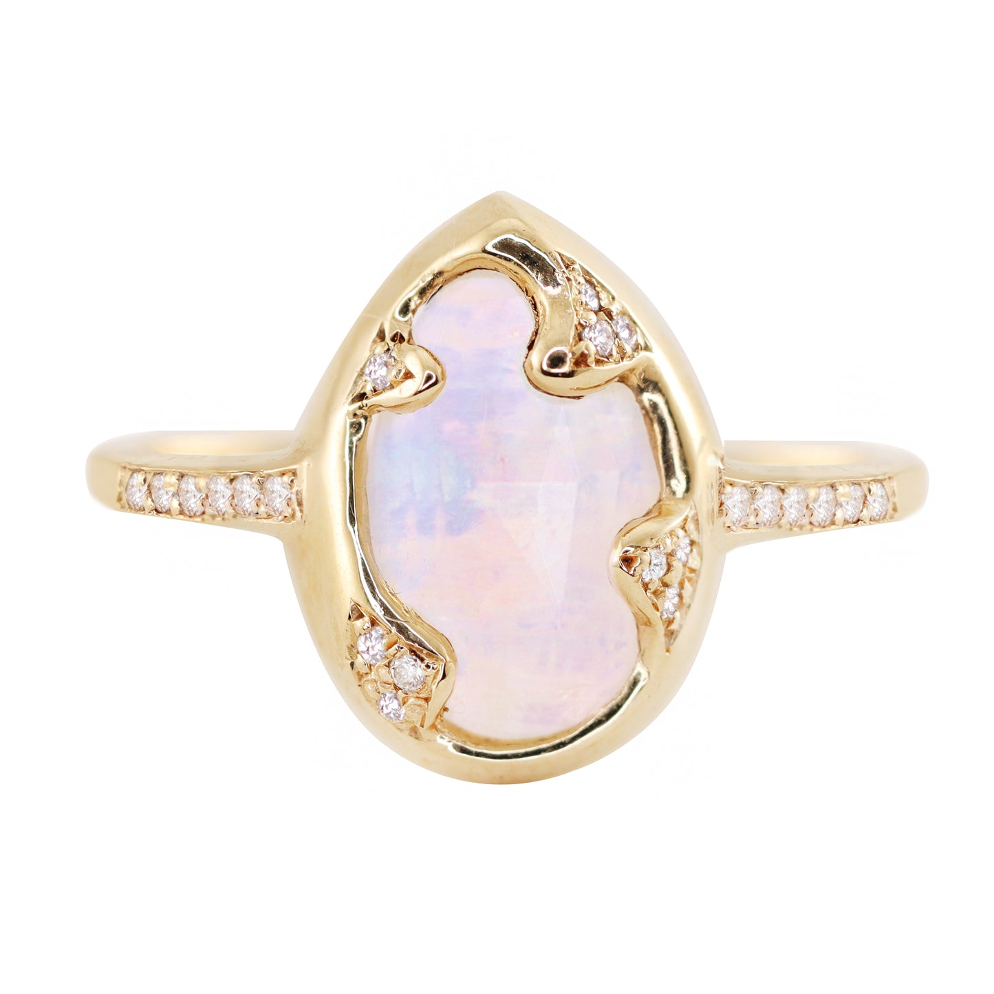 14kt gold and diamond moonstone claw ring
