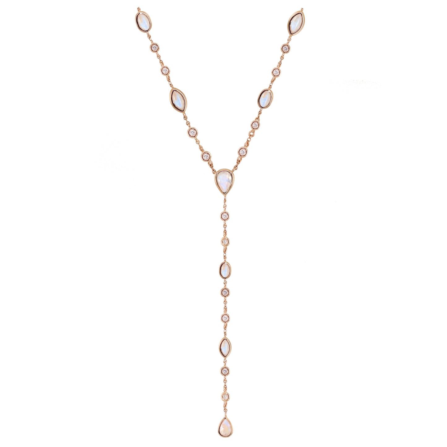 14kt gold and diamond bezel moonstone lariat necklace