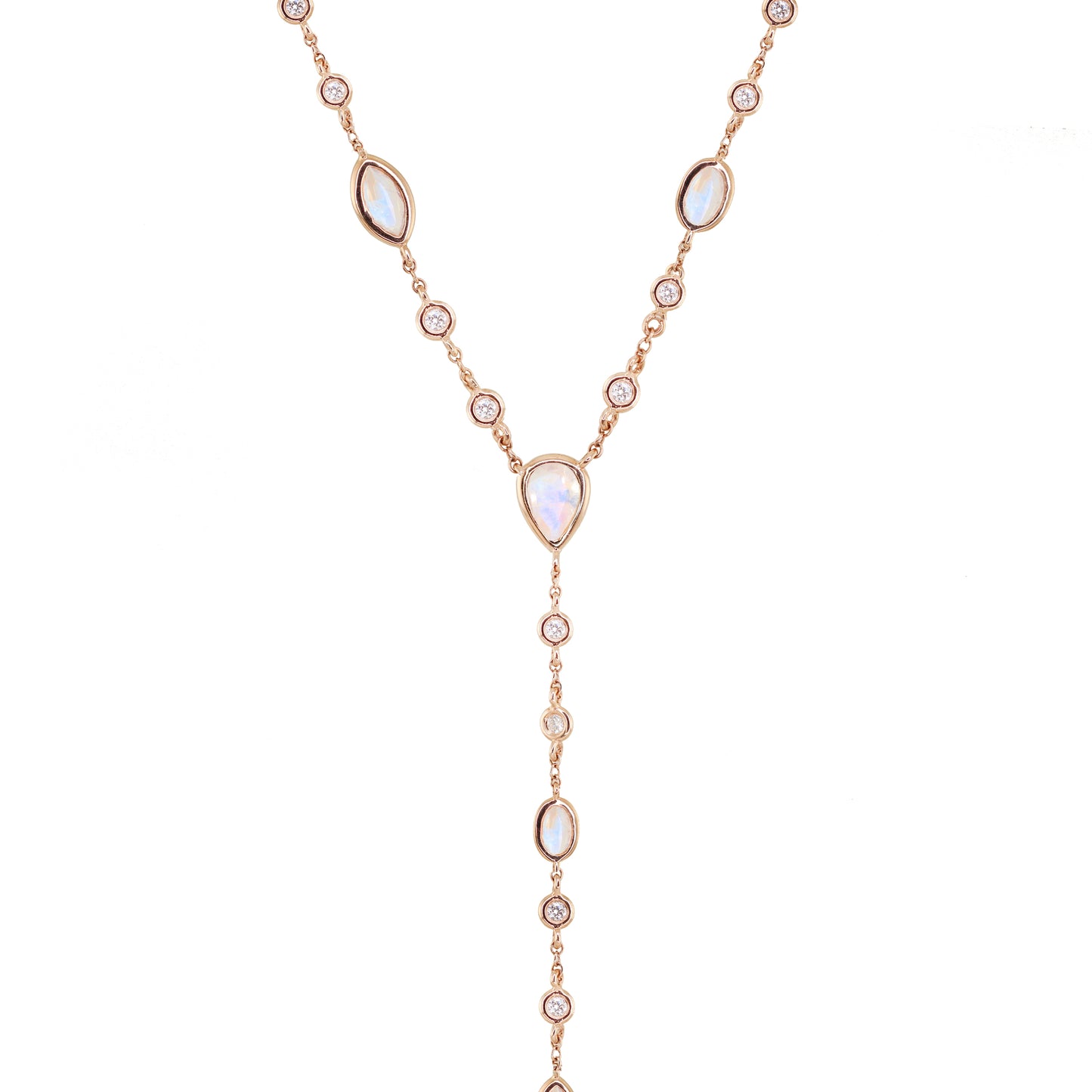 14kt gold and diamond bezel moonstone lariat necklace