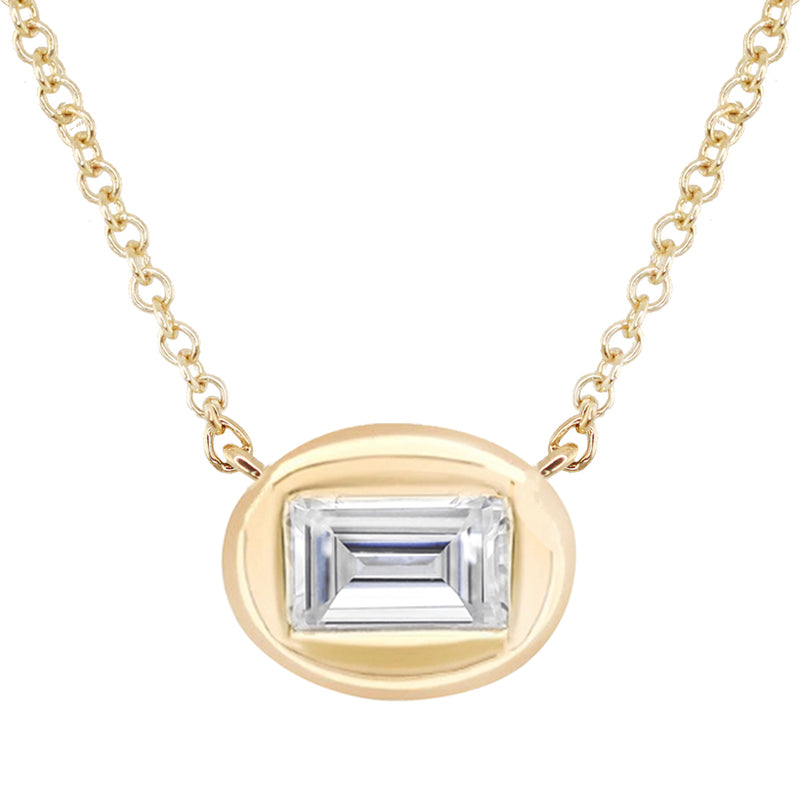 14kt gold and diamond oval bezel necklace