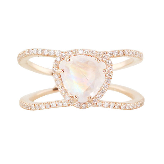gold petite triangle double band teardrop ring