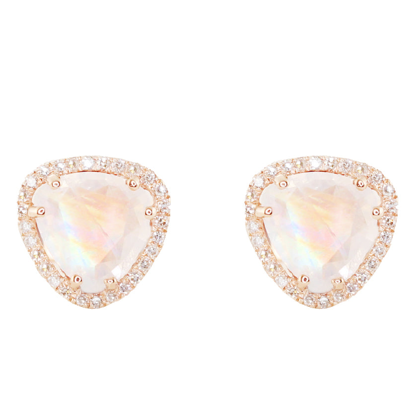 14kt gold and diamond petite triangle moonstone stud earring