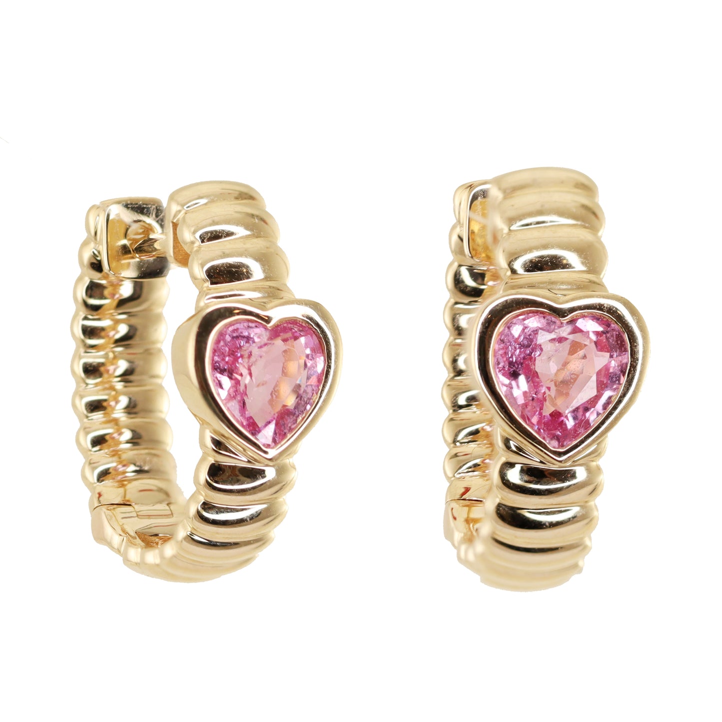 14kt gold ribbed heart bezel hoop